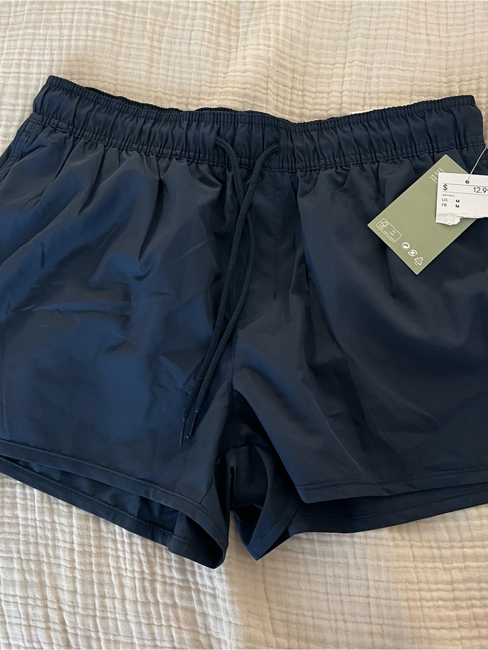 H&M Men's Dark Navy Swim Trunks with Drawstring